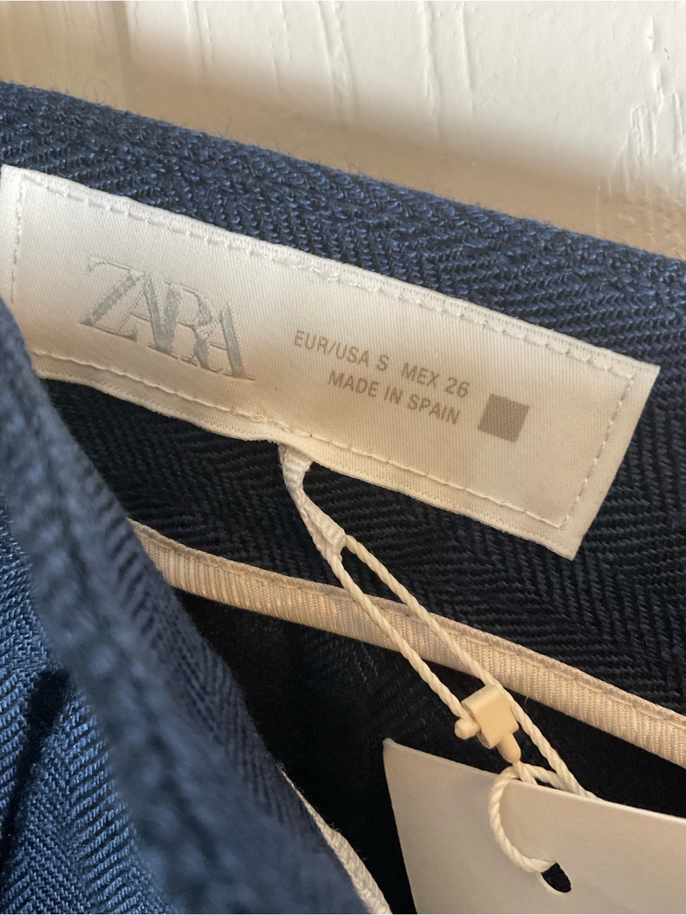 Zara Navy Blue Herringbone Linen Wide Leg Pants S - Picture 5 of 11